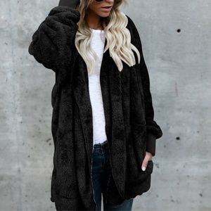 Faux Fur Fleece Hoody with Pockets